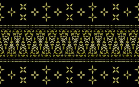 Téléchargez les illustrations : Traditionnel Malais classique tissé à la main noir Songket comme le batik d'Indonésie ou motif ethnique avec des fils d'or vecteur, de la Malaisie ou Riau. tissu ornement sans couture décoratif tribal paisley navajo, même ulos de batak, medan, sumatera nord - en licence libre de droit