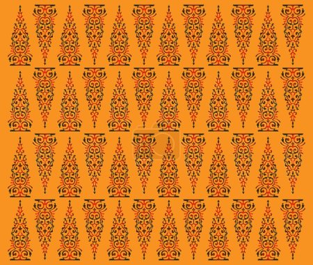 Téléchargez les illustrations : Traditionnel Malais classique tissé à la main rouge Songket comme le batik d'Indonésie ou motif ethnique avec des fils de violoncelle vecteur, mandala floral de Malaisie ou Riau. tissu ornement sans couture décoratif - en licence libre de droit
