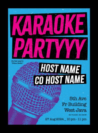 Karaoke party or karaoke night poster design, sing along night, vector format with cool background and paper texture, grunge effect
