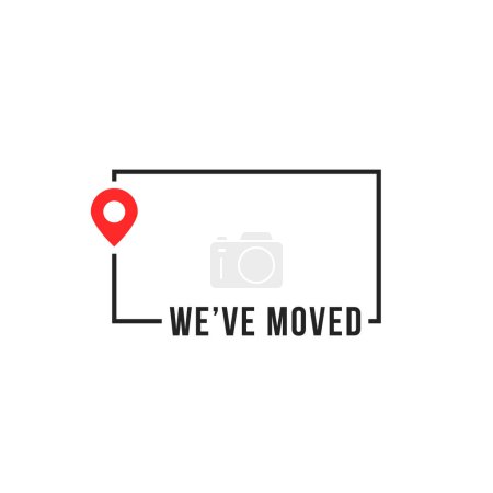 we ve moved thin line black frame. concept of interest land mark like ecommerce delivery or transfer. linear flat trend modern logotype element graphic art minimal design isolated on white background