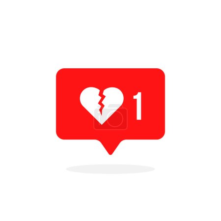Illustration for Red instant message with broken heart. cartoon flat style trend modern simple unlike app logotype graphic design isolated on white. concept of split in relationship and unloved or loveless message - Royalty Free Image