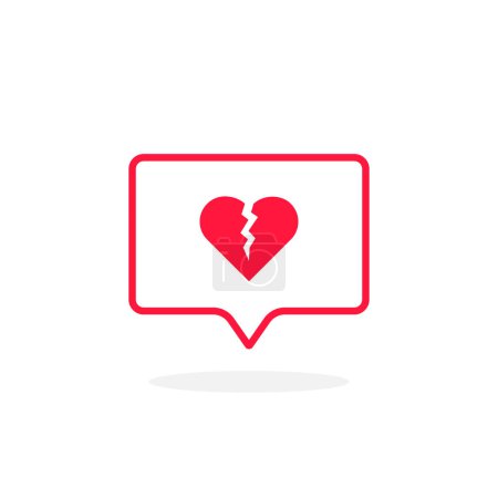 Illustration for Broken heart like thin red instant message. concept of split in relationship and unloved or loveless message. linear flat style trend modern simple unlike app logotype graphic design isolated on white - Royalty Free Image