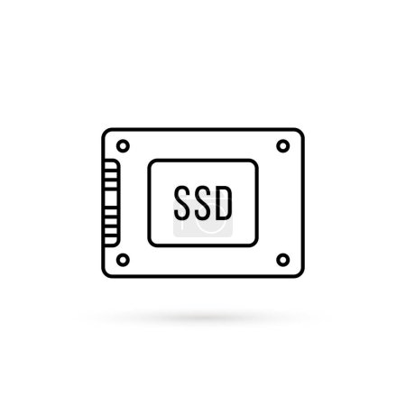 Illustration for Thin line black ssd icon isolated on white. concept of fast solid state drive for computers and other devices. flat minimal stroke style trend modern logotype graphic art design element - Royalty Free Image