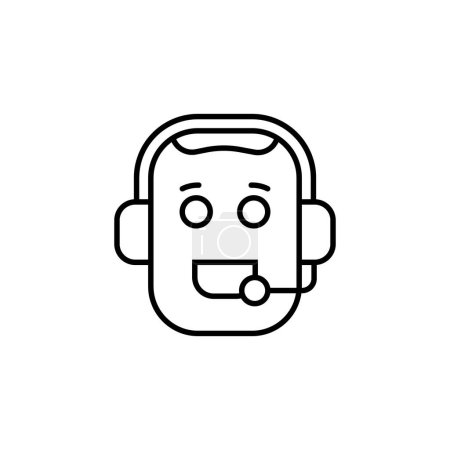 Illustration for Call center worker like hotline service. flat stroke trendy modern minimal 24 7 user assist logotype graphic art design isolated on white. concept of dispatcher with headset technology and crm system - Royalty Free Image