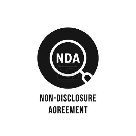 Téléchargez les illustrations : Nda badge with magnifying glass. concept of contract between two partners or important focus. flat simple label style trend modern nda logotype graphic art design isolated on white background - en licence libre de droit