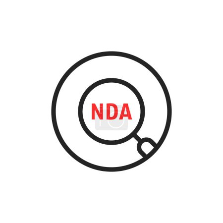 Téléchargez les illustrations : Magnifying glass badge like nda. flat simple label style trend modern nda logotype graphic art design isolated on white background. concept of contract between two partners or important focus - en licence libre de droit