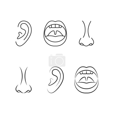 Illustration for Ent specialist logo with ear, nose and throat. flat stroke modern linear logotype graphic thin line art design isolated on white background. concept of checking hearing, sight and scent in hospital - Royalty Free Image