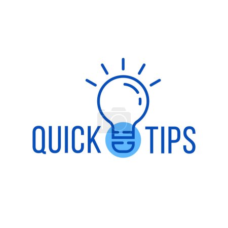 Illustration for Quick tips with blue thin line bulb. concept of message or label like new knowledge and study practice. flat linear minimal trend modern faqs logotype graphic art design isolated on white background - Royalty Free Image