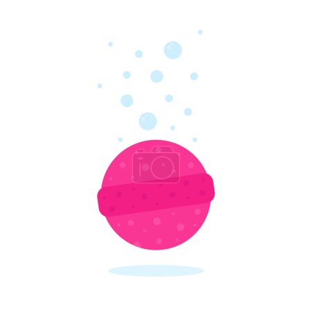 Téléchargez les illustrations : Bombe de bain rose avec bulles de savon. dessin animé style plat tendance moderne bathbomb logotype conception graphique isolé sur fond blanc. concept de cosmétique naturelle pour une relaxation facile - en licence libre de droit