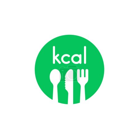 Ilustración de Icono verde kcal como dieta saludable. tendencia de color plano logotipo moderno minimalista diseño simple gráfico aislado en blanco. concepto de insignia de seguimiento del valor energético del producto - Imagen libre de derechos