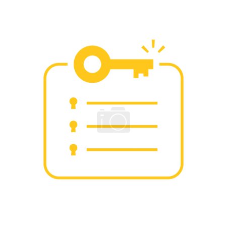 Ilustración de Minimal key takeaway yellow checklist. concept of highlight the main points in the report or text and basic moments in document or book. flat simple trend modern logo graphic design isolated on white - Imagen libre de derechos