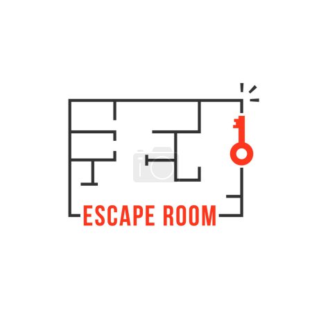 thin line escape room logo with key. flat linear style trend modern logotype graphic design element isolated on white background. concept of fun game