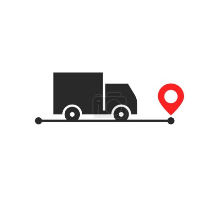 badge for moving company with truck. concept of relocate by minibus or lorry like free service to door. flat simple trend modern we have moved logotype graphic design isolated on white background