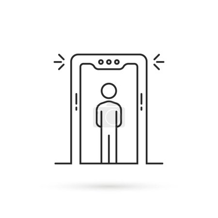 Ilustración de Thin line airport security scanner icon. flat lineart style trend modern x-ray machine logotype graphic art design isolated on white background. concept of human xray scan and terminal gate secure - Imagen libre de derechos