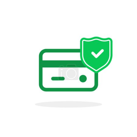Illustration for Green secure payment icon with shield. flat trend modern simple approve logotype graphic design isolated on white background. concept of strong defense for security service or safety debt transaction - Royalty Free Image