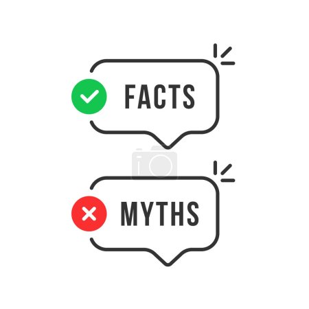 Illustration for Thin line speech bubbles with facts and myths. flat stroke style trend modern logotype graphic art design isolated on white background. concept of thorough fact-checking or easy compare evidence - Royalty Free Image