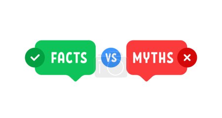 Illustration for Green and red bubbles with myths vs facts. concept of thorough fact-checking or easy compare evidence. flat cartoon style trend modern logotype graphic art design isolated on white background - Royalty Free Image