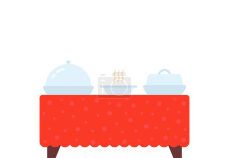 Ilustración de Mesa vista lateral de dibujos animados con platos. plano simple estilo tendencia moderno diseño gráfico elemento aislado sobre fondo blanco. concepto de comida de la mañana en el hotel o motel o albergue - Imagen libre de derechos