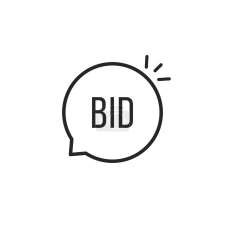 Illustration for Bid word in thin line speech bubble. concept of true product value or good deal for both sides. stroke style trend modern minimal auction logotype graphic art design isolated on white background - Royalty Free Image