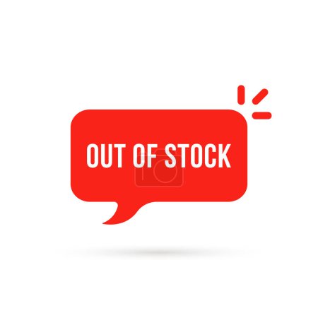 Illustration for Out of stock text on red bubble. concept of full sale of goods or services and sell-out. simple flat style trend modern sold out popup logotype graphic design isolated on white background - Royalty Free Image