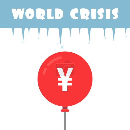 burbuja roja estallando con yuan como la crisis. concepto de busto negativo o especulación y deuda global como la gran depresión. dibujos animados tendencia plana moderno diseño de arte gráfico aislado sobre fondo blanco