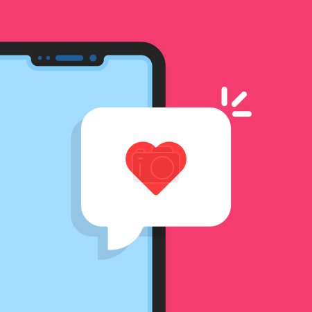 love message with cartoon smartphone. concept of reminder or notify in messenger and instant message with buble. flat simple modern graphic device screen design element isolated on pink background