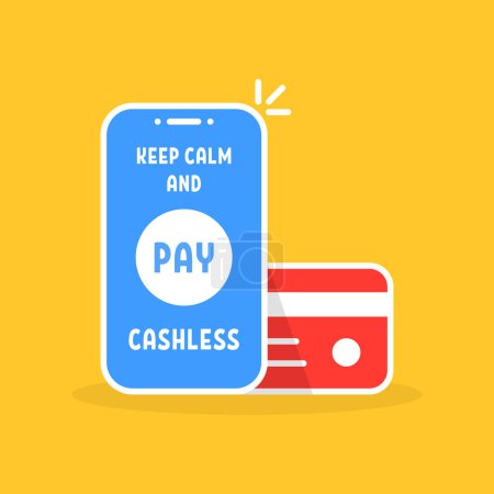 Illustration for Phone like keep calm and pay cashless. concept of easy safe payment method without cash and refusal of cash. flat simple style trend modern graphic art design element isolated on white background - Royalty Free Image