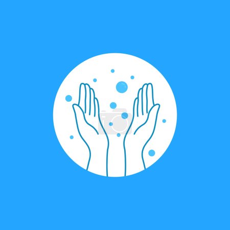 Händewaschen wie eine einfache Hygiene-Ikone. Konzept der aufgeräumten Person und Schaum Arme und eine gute Grippevorbeugung. flache moderne einfache runde Logotyp Grafik Design-Element isoliert auf blauem Hintergrund