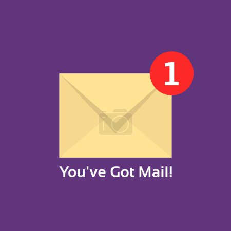 message about receiving important mail. concept of youve got one mail or 1 new urgent message. flat cartoon style trend modern close inbox logotype graphic design isolated on purple background