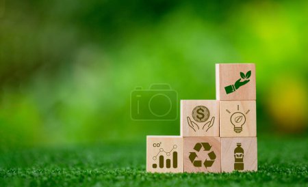 Photo for Saving energy and sustainability of renewable energy concept. Eco-efficiency is management of the business sector to be more competitive. Responsibility for natural resources and green environment. - Royalty Free Image