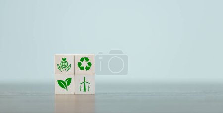 Photo for Companies are targeting net zero greenhouse gas emissions. Carbon credit concept.Tradable certificate to drive industry in direction of low emissions in efficiency cost. Wooden cubes with decrease CO2 - Royalty Free Image