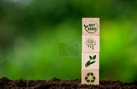 Photo for Net zero greenhouse gas emissions reduction with carbon credit concept. Reduce carbon dioxide e.g. renewable energy production improve the efficiency of transportation reduce environmental pollution. - Royalty Free Image