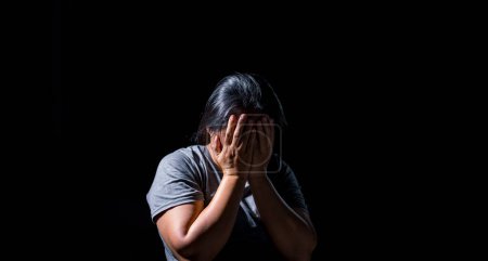 Photo for Stop Sexual abuse Concept, stop violence against Women, international women's day. Female stress with fear and depression from sexual abuse. Human crying depression from being a victim of crime. - Royalty Free Image