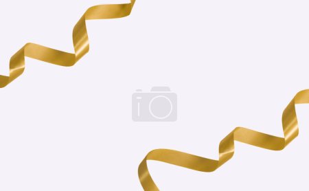 Foto de Arco de riboon de color oro para la decoración de Navidad, año nuevo, aniversario, tarjeta o fondo blanco de cumpleaños. - Imagen libre de derechos