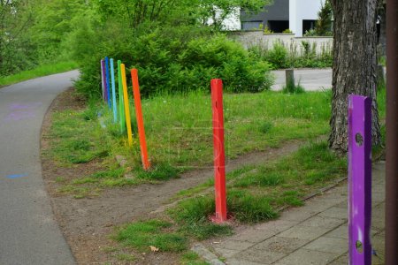 Foto de Multi-colored roadblocks symbolizing LGBT+ communities. Berlin, Germany - Imagen libre de derechos