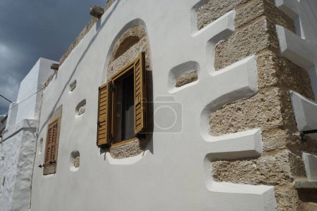 Architektur und ursprüngliche Lebensweise im alten Lardos Village. Lardos ist ein griechisches Dorf im östlichen Teil der Insel Rhodos, in der südlichen Ägäis, Griechenland