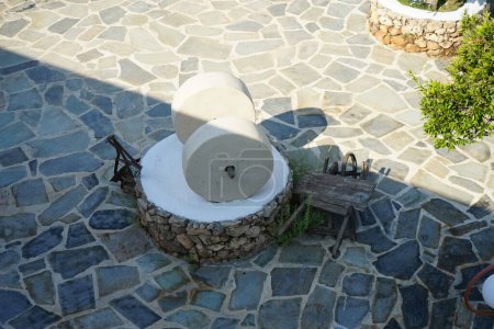 Two millstone press for pressing oil from olives in Lardos, Rhodes, Island, South, Aegean, region, Greece 