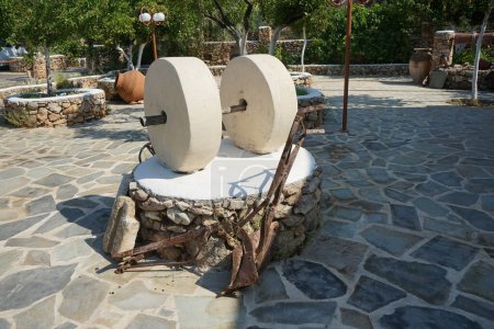 Two millstone press for pressing oil from olives in Lardos, Rhodes, Island, South, Aegean, region, Greece 