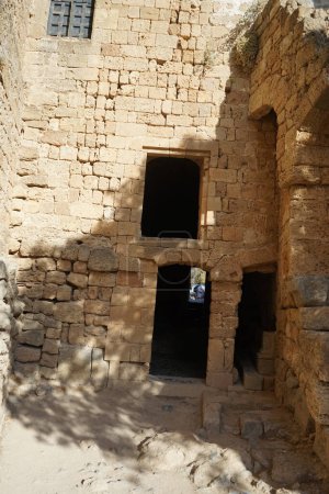 The Knights Headquarters was constructed to the north of the Byzantine Church on the Acropolis of Lindos. They were connected by a door in the narthex wall. Lindos, Rhodes island, Greece 