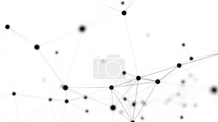 La distribución de formas triangulares en el espacio. Estructura de conexión de red. Fondo digital de macrodatos. 3D .