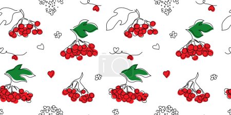 Illustration for Red viburnum seamless vector pattern. Ukrainian berry from song. One continuous line art drawing of red viburnum. - Royalty Free Image