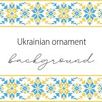 Ukrainian vector background, banner, poster.Traditional folk, ethnic ornament. Background in yellow and blue Ukrainian flag colors. Pixel art, vyshyvanka, cross stitch.