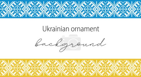 Ukrainian vector background, banner, poster.Traditional folk, ethnic ornament. Banner in yellow and blue Ukrainian flag colors. Pixel art, vyshyvanka, cross stitch.