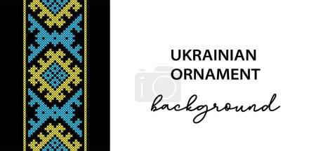 Illustration for Ukrainian vector background, banner, poster.Traditional folk, ethnic ornament. Background in yellow and blue Ukrainian flag colors. Pixel art, vyshyvanka, cross stitch. - Royalty Free Image