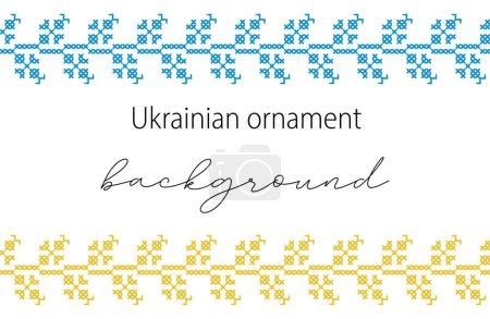 Illustration for Ukrainian vector background, banner, poster.Traditional folk, ethnic floral ornament. Background in yellow and blue Ukrainian flag colors. Pixel art, vyshyvanka, cross stitch. - Royalty Free Image