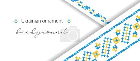 Ukrainian simple blue and yellow layered banner,background, poster with ethnic ornament.