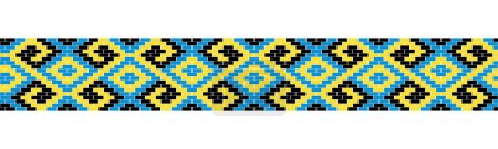 Illustration for Ukrainian kilim, woven carpet ornament. Yellow and blue pattern. Ukrainian folk, ethnic border ornament, textile or fabric print. - Royalty Free Image