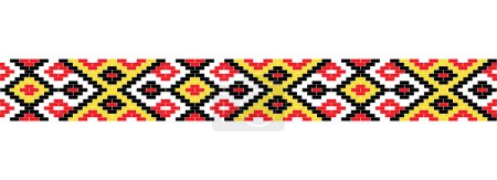 Illustration for Ukrainian colorful embroidery vector pattern. Carpathian Lemky ornament. Pixel art, vyshyvanka, cross stitch. Ukrainian folk, ethnic border pattern, textile or fabric print. - Royalty Free Image