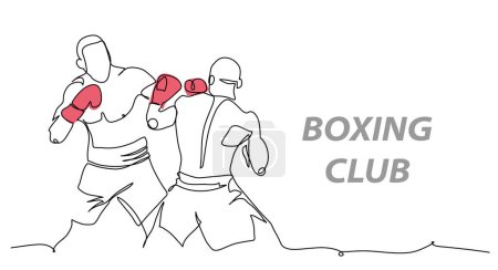 Illustration for Boxing men vector illustration. One continuous line art drawing of boxing men in red gloves. - Royalty Free Image