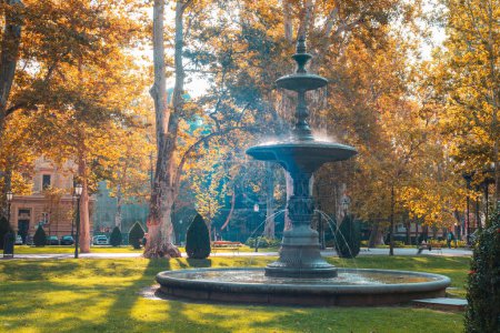 Photo for Fountain in city park in autumn. Zagreb, Croatia. - Royalty Free Image